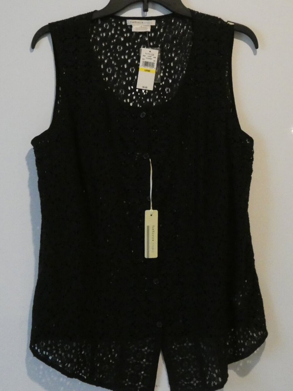 NWT Van Heusen Studio Ink Black Lace Sleeveless Tank/Vest Size L MSRP $64